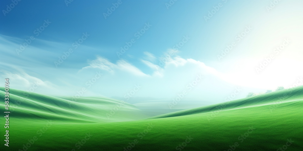 Green background illustration with mountains and fields