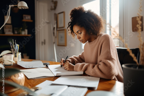 diverse woman working from home