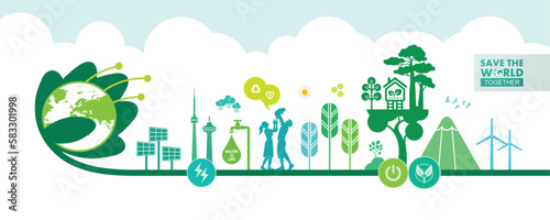 Save the world together green ecology vector illustration.