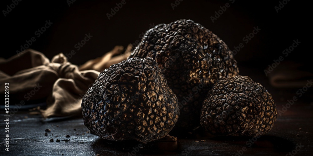 black truffle on dark background, generative ai black truffle on dark background, generative ai