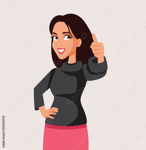 Happy Cheerful Woman Showing Support and Acceptance Vector Cartoon. Cheerful lady feeling successful making approving gesture
