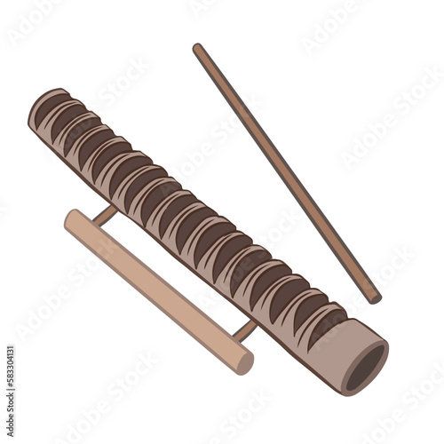 Bamboo reco-reco drawing. It is a scraper used as a percussion musical instrument in the sport of capoeira. Vector drawing isolated on white background.