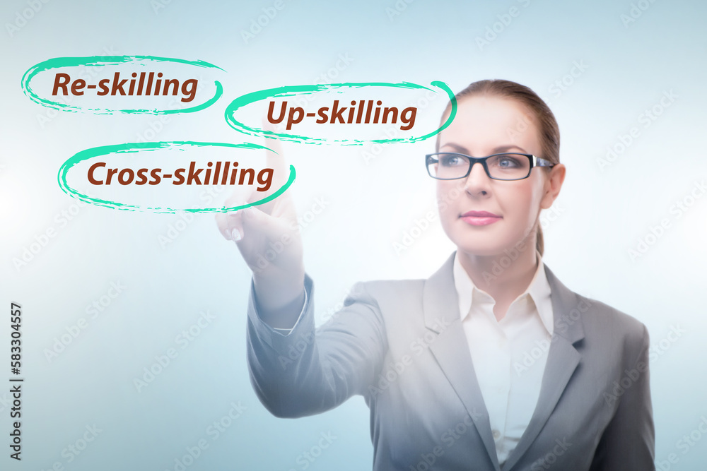 Re-skilling and upskilling in learning concept Re-skilling and upskilling in learning concept