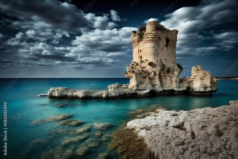 プーリア州の素晴らしい海の風景。Torre di Sant Andrea - オトラント近郊の有名な岩盤。イタリア