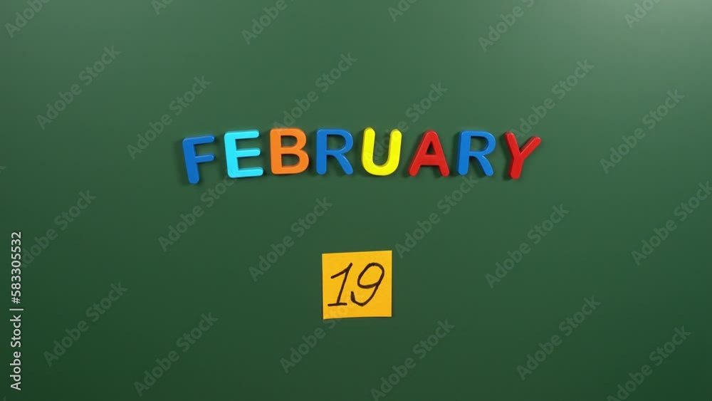 Hand sticking a sticker 19 February calendar day on school board. 19 date of February. Nineteenth day of February. 19th date number. 19 day calendar. Nineteen date Hand sticking a sticker 19 February calendar day on school board. 19 date of February. Nineteenth day of February. 19th date number. 19 day calendar. Nineteen date