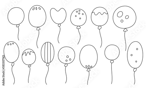 細い線で描かれたゆるいタッチの風船のイラストセット