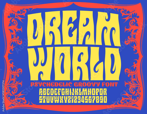 Dream World Groovy Psychedelic Alphabet: This lettering is reminiscent of the 1960s area poster and album cover typography from the hippie movement.