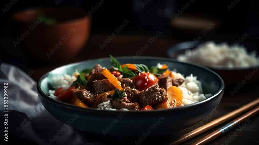Homemade and Delicious Beef Stir Fry with Fresh Vegetables and White Rice Homemade and Delicious Beef Stir Fry with Fresh Vegetables and White Rice