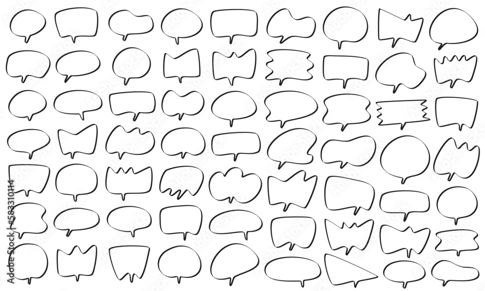 細いマーカーで描かれたゆるいタッチの吹き出しのセット/63種類 細いマーカーで描かれたゆるいタッチの吹き出しのセット/63種類