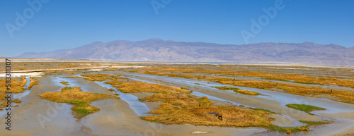 Panoramic view of Owens lake is an Alkali lake in California near Lone pine. photo