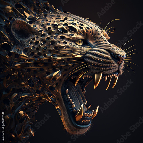Fierce PSYChedelic leopard with gold fangs desktop backgtound photo