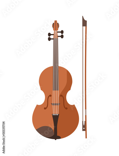 Brown violin concept. Symbol of creativity and art, musical instrument for classical and jazz orchestra performances. Sticker for social networks and messengers. Cartoon flat vector illustration