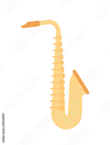 Golden saxophone concept. Musical wind instrument, trumpet for creativity. Performance of classical and jazz orchestra. Template, layout and mock up. Cartoon flat vector illustration