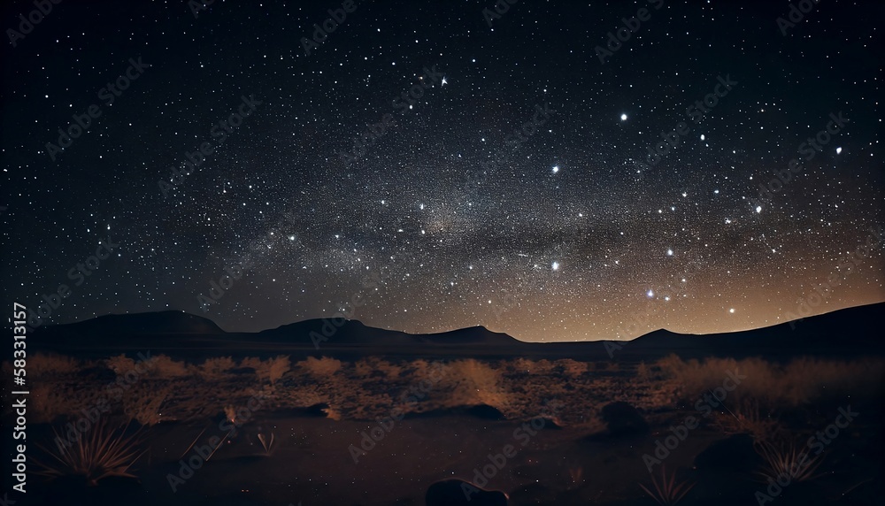 Fototapeta premium Generative AI, A field of stars, scattered across a dark, velvety background. The stars vary in size and brightness, creating a sense of depth and vastness.