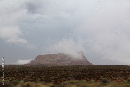 Foggy views of the red rocks of Arizona.