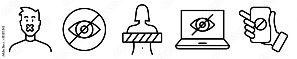 Conjunto de iconos de censura. Ocultar información, imágenes. Contenido delicado, material dañino o delicado. Ilustración vectorial Conjunto de iconos de censura. Ocultar información, imágenes. Contenido delicado, material dañino o delicado. Ilustración vectorial