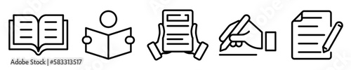 Conjunto de iconos de lectura y escritura. Concepto de leer y escribir. Libro. Ilustración vectorial
