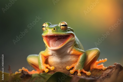 Tree frog laughing macro photography, generative ai