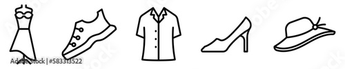 Conjunto de iconos de moda. Prendas, ropa de vestir de hombre y mujer. Ilustración vectorial