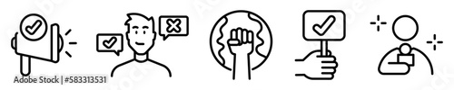 Conjunto de iconos de libertad de expresión. Democracia, libertad, prensa, derechos humanos, opinión. Ilustración vectorial