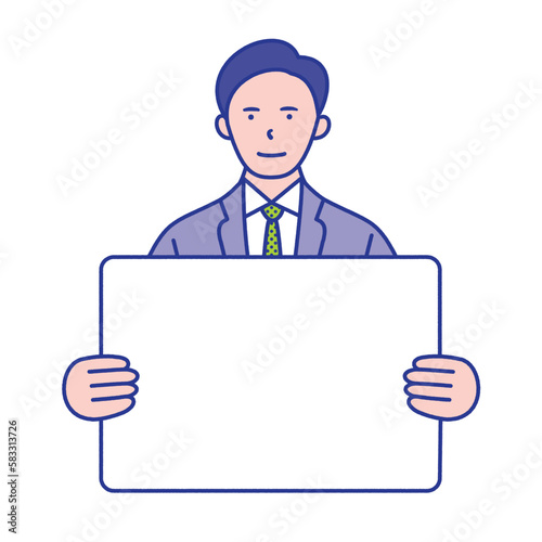 メッセージボードを持った20代〜40代男性ビジネスマンの上半身イラスト素材