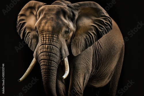 wild elephant on black background, generative ai