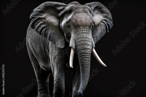 wild elephant on black background, generative ai © pham