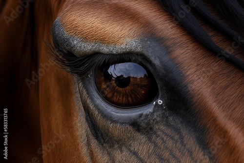 Closeup photo of Eye of Arabian bay horse  generative ai