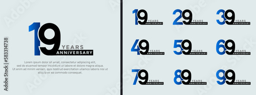 set of anniversary logo style blue and black color on white background for special moment