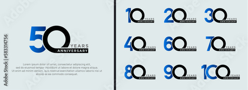 set of anniversary logo style blue and black color on white background for special moment