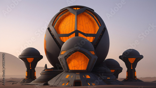 Illustration of a futuristic sci-fi house on Planet Venus - AI Generated