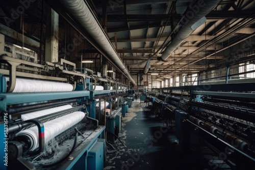 Industrial Textile Mill with Weaving Looms and Spinning Machines, generative ai