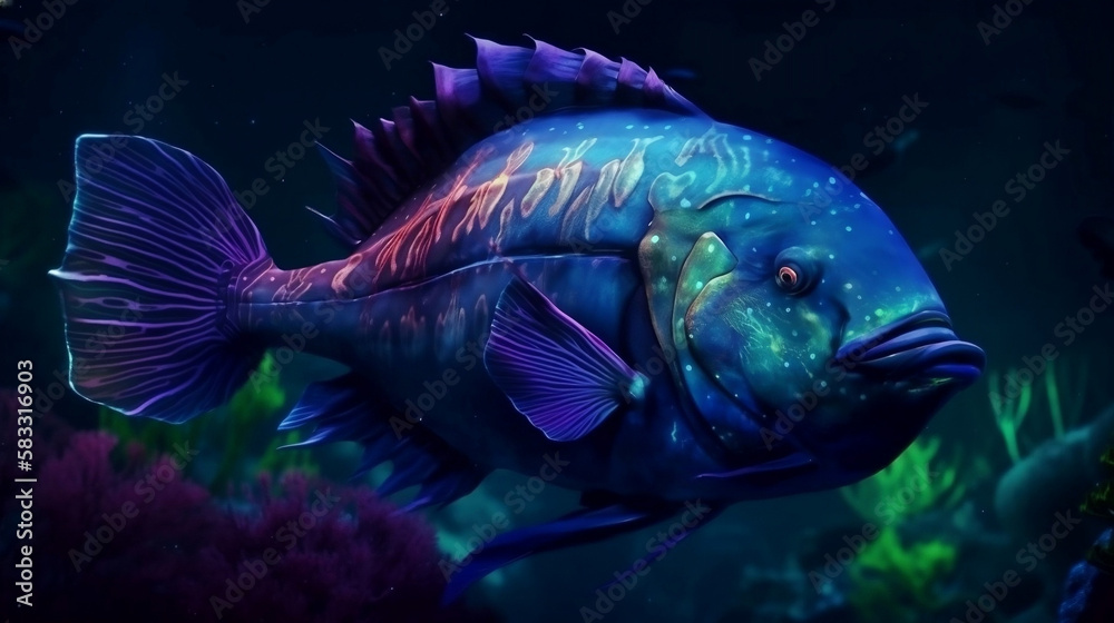 AI Generated Art of Magic and fantasy colorful fish under the sea