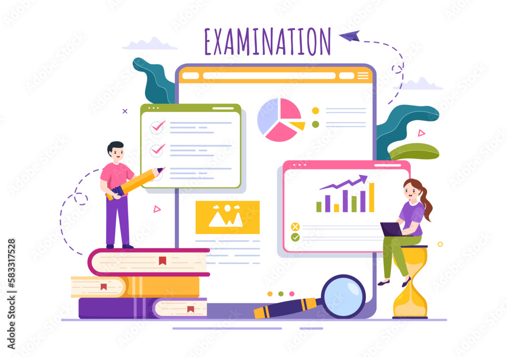 Examination Paper Illustration with Online Exam, Form, Papers Answers, Survey or Internet Quiz in Flat Cartoon Hand Drawn for Landing Page Templates