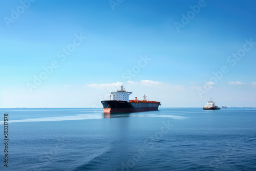 Oil tanker ship cruising on a tranquil sea with a clear sky  transporting crude oil from a distant refinery  generative ai