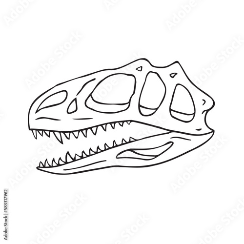 Vector hand drawn sketch tyrannosaurus dinosaur skull isolated on white background