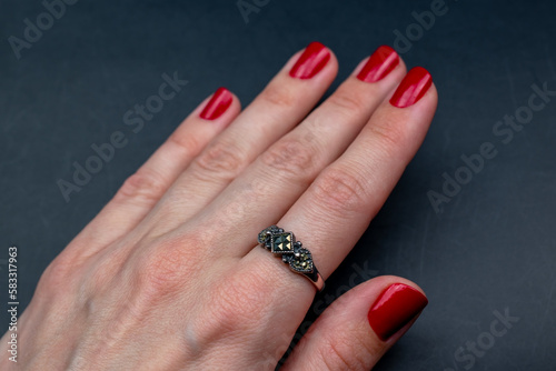 Fancy ring background, old vintage jewelry concept, promotional photo for an online jewelry store 
