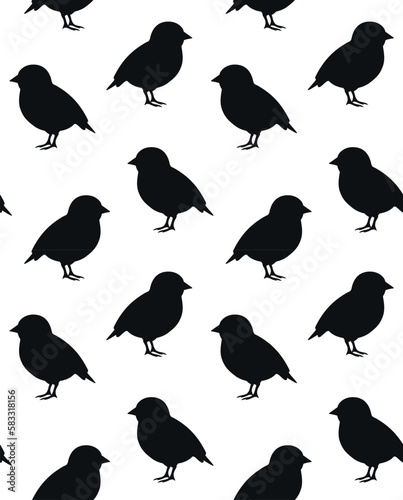 Vector seamless pattern of flat hand drawn chicken chick silhouette isolated on white background