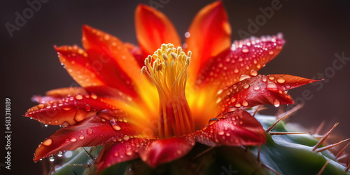 Close-up Beautiful cactus flower with water droplets. digital art