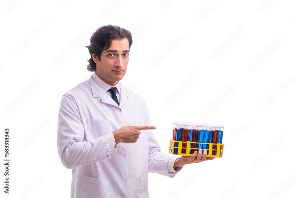 Young chemist isolated on white background Young chemist isolated on white background