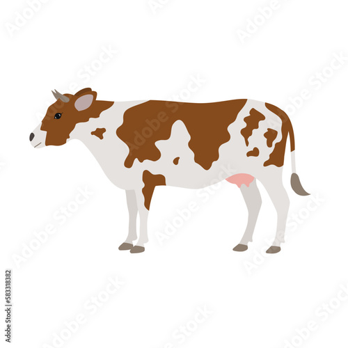 Vector hand drawn flat cow isolated on white background