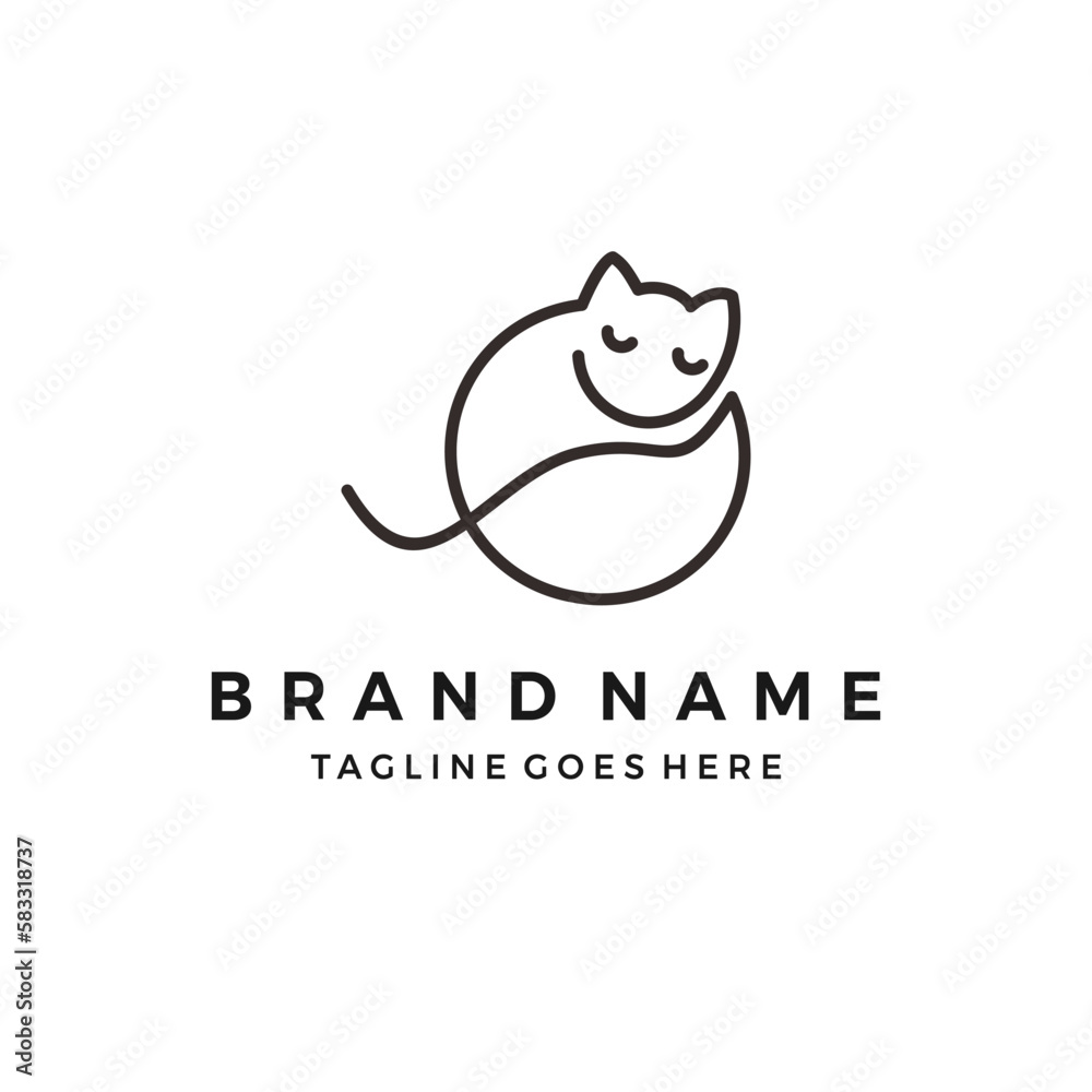 Minimalist cat line art logo Vector Illustration