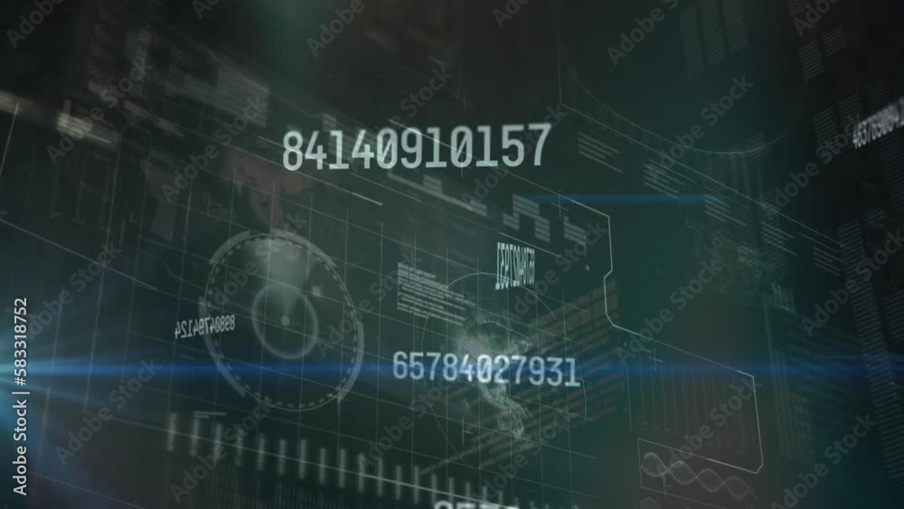 Animation of increasing numbers over globe, graphs, dna helix, loading bars on abstract background Animation of increasing numbers over globe, graphs, dna helix, loading bars on abstract background