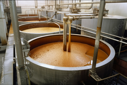 View of the sugar refining process, with molasses being separated from the sugar crystals in large centrifuges, generative ai photo