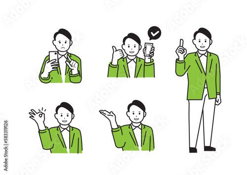 Male illustration set in business clothes line drawing ver