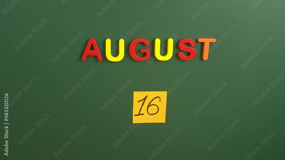 Hand sticking a sticker 16 August calendar day on school board. 16 date of august. Sixteenth day of august. 16th date number. 16 day calendar. Sixteen date. Cyprus Independence Day, Palio di Siena Hand sticking a sticker 16 August calendar day on school board. 16 date of august. Sixteenth day of august. 16th date number. 16 day calendar. Sixteen date. Cyprus Independence Day, Palio di Siena