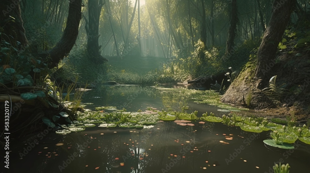 enchanting mystical woods, digital art illustration, Generative AI