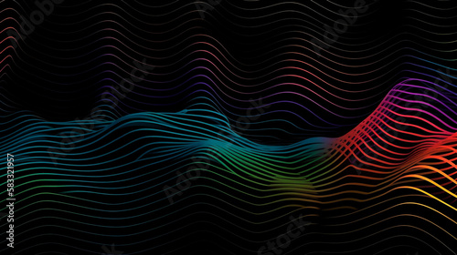 Wavy rainbow-colored horizontal lines on a black background