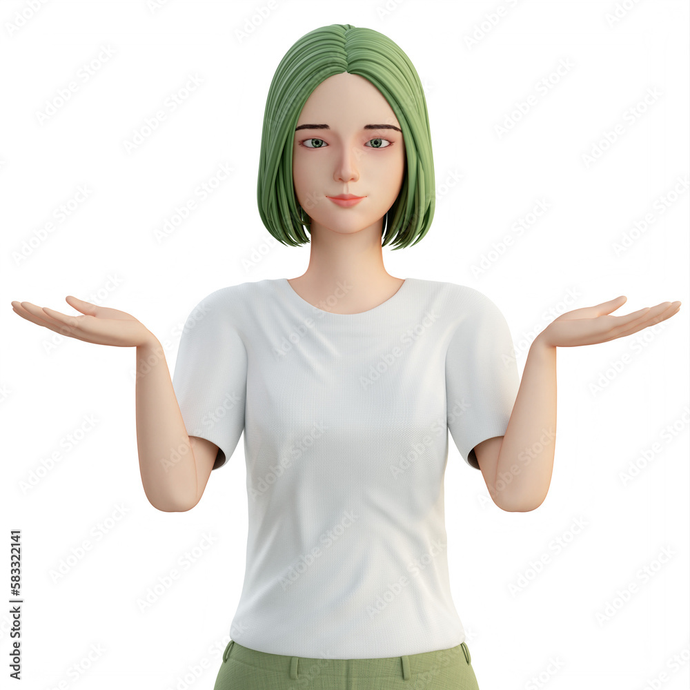 3D Illustration of Cute Casual Woman show shrug pose 3D Illustration of Cute Casual Woman show shrug pose