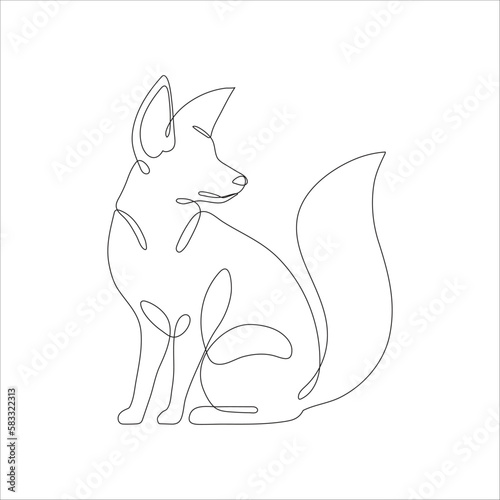 Fox in line art and abstract icon. Fox wall art decoration design. Abstract and minimalist outline fox icon. Continuous one line drawing of a fox. Vector illustration
